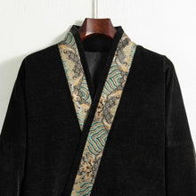 Load image into Gallery viewer, Gold Velvet Cross Collar Wrap Slanted Placket Loose Hanfu Cardigan
