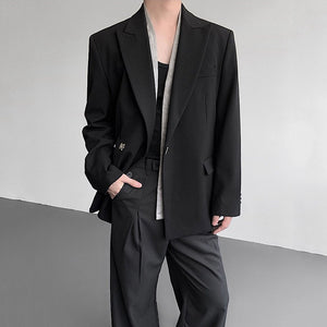 Fake Two-piece Metal Button Shoulder Pad Blazer
