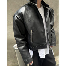 Load image into Gallery viewer, Wide Shoulder Double Zip Motorcycle Leather Jacket
