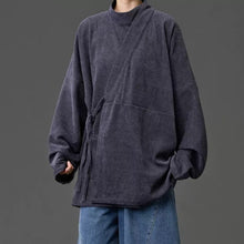 Load image into Gallery viewer, Corduroy Curved Collar Diagonal Placket Loose Hanfu Cardigan
