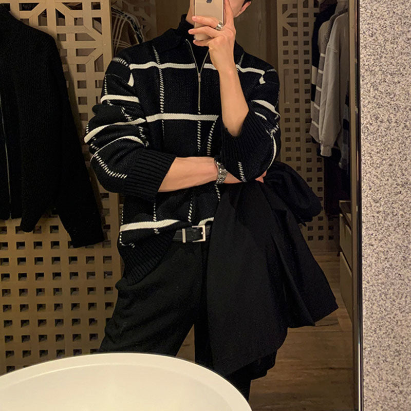 Retro Lapel Plaid Loose Casual Sweater