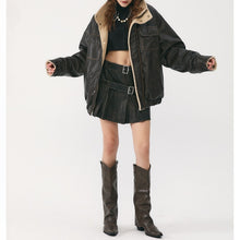 Load image into Gallery viewer, Stand Collar Lamb Wool PU Leather Jacket
