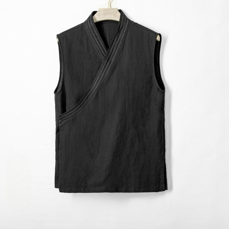 Cotton and Linen Striped Thin Breathable Vest Sleeveless