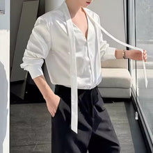 Load image into Gallery viewer, French V-neck Satin Loose Tie Shirt
