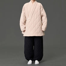 Load image into Gallery viewer, Padded Quilted Wave Cross Collar Wrap Side Tie Loose Hanfu Cardigan

