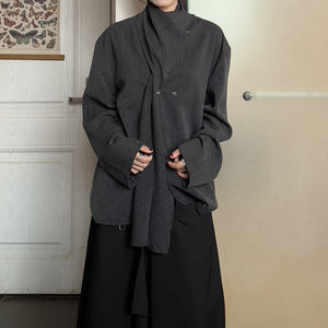 Irregular Patchwork Neck Scarf Long-sleeved Shirt