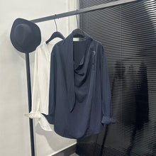 Load image into Gallery viewer, Asymmetric Neckline Tie-Detail Long-Sleeve Shirt
