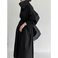 Load image into Gallery viewer, Stand-up Collar Retro Belted Mid-length Loose Coat
