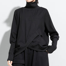 Load image into Gallery viewer, Women's Turtleneck Asymmetrical Wrap Front Paneled Long Sleeve T-shirt
