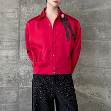 Load image into Gallery viewer, Floral-embellished French Long-sleeved Satin Silky Shirt
