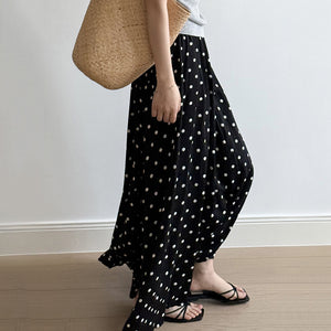 Polka Dot Elastic High Waist A-line Skirt