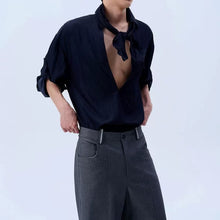 Load image into Gallery viewer, Deep V Neck Oversized Draped Tie Neck Shirt
