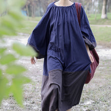 Load image into Gallery viewer, Loose Pleated Lantern Sleeve Color-block Dress

