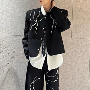 Beaded Shoulder Pad Suit Jacket