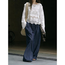 Load image into Gallery viewer, Women's Washed Cotton Lace Cut Out Breathable Shirt
