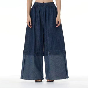 Square Neck Raw Edge Denim Vest Patchwork Jeans Two-Piece Set
