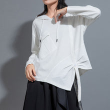 Load image into Gallery viewer, Hooded Irregular Stitching Long Sleeves T-shirts
