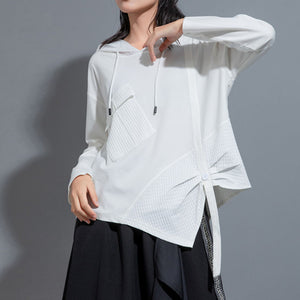 Hooded Irregular Stitching Long Sleeves T-shirts