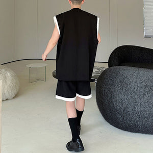 Contrast Color Stitching Sleeveless Vest Straight Shorts Two-piece Set