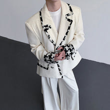 Load image into Gallery viewer, Woven Panel Check Double-Breasted Blazer
