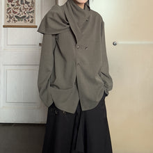 Load image into Gallery viewer, Irregular Patchwork Neck Scarf Long-sleeved Shirt

