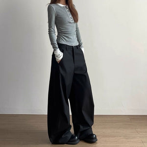 American Retro Loose Straight Pleated Scimitar Pants