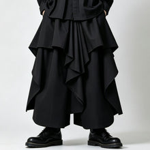 Load image into Gallery viewer, Japanese Asymmetrical Layered Ruffle Fluid Draped Wide-leg Skirt-pants
