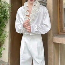 Load image into Gallery viewer, French V-neck Floral-Shaped Collar Vintage Satin Shirt
