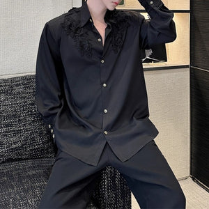 French Lapel Rose Embroidered Shirt