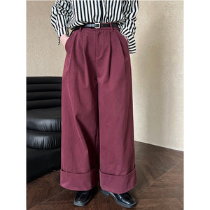 Cuffed Wide-leg Cotton High-rise Straight-leg Trousers