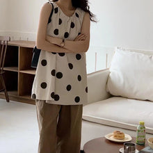 Load image into Gallery viewer, Round Neck Polka Dot Slit Sleeveless T-shirt

