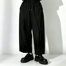 Load image into Gallery viewer, Black Loose-Fit Straight-Leg Drawstring Pants
