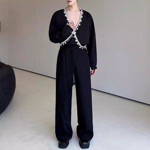 French V-neck Beaded Loose Shirt