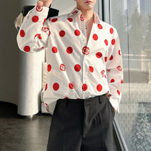 Load image into Gallery viewer, Polka Dot Print Draped Peak Collar Shirt
