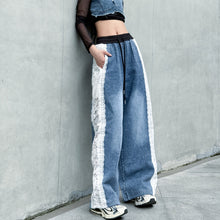 Load image into Gallery viewer, Contrast Color Lace High Waist Wide Leg Jeans
