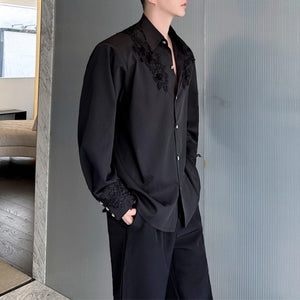 French Lapel Rose Embroidered Shirt
