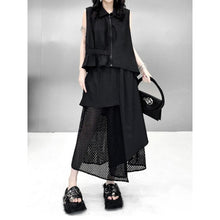 Load image into Gallery viewer, Women's Asymmetric Vest Shirt Mesh Patchwork Skirt Two-piece Set
