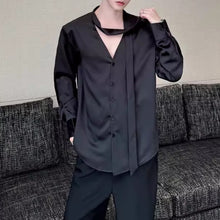 Load image into Gallery viewer, French V-neck Satin Loose Tie Shirt
