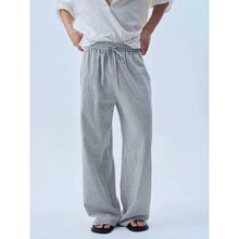 Load image into Gallery viewer, Striped Loose Straight Leg Linen Casual Pants
