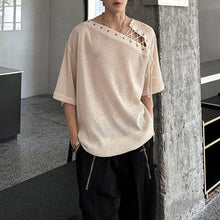 Load image into Gallery viewer, Retro Drawstring Hollow Irregular T-shirt

