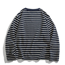 Load image into Gallery viewer, Japanese Waffle Knit Striped Loose Long Sleeve T-shirt
