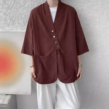 Load image into Gallery viewer, Diagonally Buttoned Loose Cardigan Shirt
