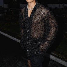 Load image into Gallery viewer, Shiny Silver Sequined Hollow Long Sleeve Shirt
