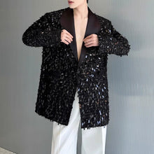 Load image into Gallery viewer, Sequined Lapel Loose Solid Color Suit Jacket
