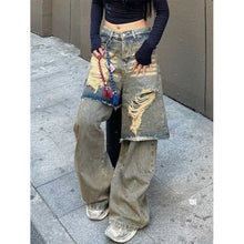 Load image into Gallery viewer, Ripped Fake Two-piece Denim Loose Drape Trousers

