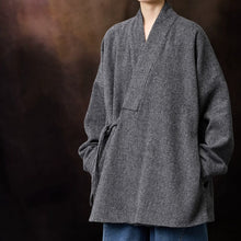 Load image into Gallery viewer, Loose Woolen Cross Front Hanfu Kimono Coat
