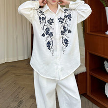 Load image into Gallery viewer, Embroidery Cotton and Linen Shirt Outline Casual Pants Two-piece Set
