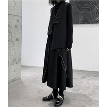 Load image into Gallery viewer, Irregular Pleated Topstitched A-Line Midi Skirt
