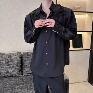 French Lapel Rose Embroidered Shirt