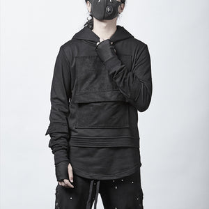 Dark Loose Hooded Pullover Sweatshirt